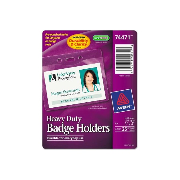 Avery Avery® Secure Top HeavyDuty Badge Holders, Horizontal, 4" x 3